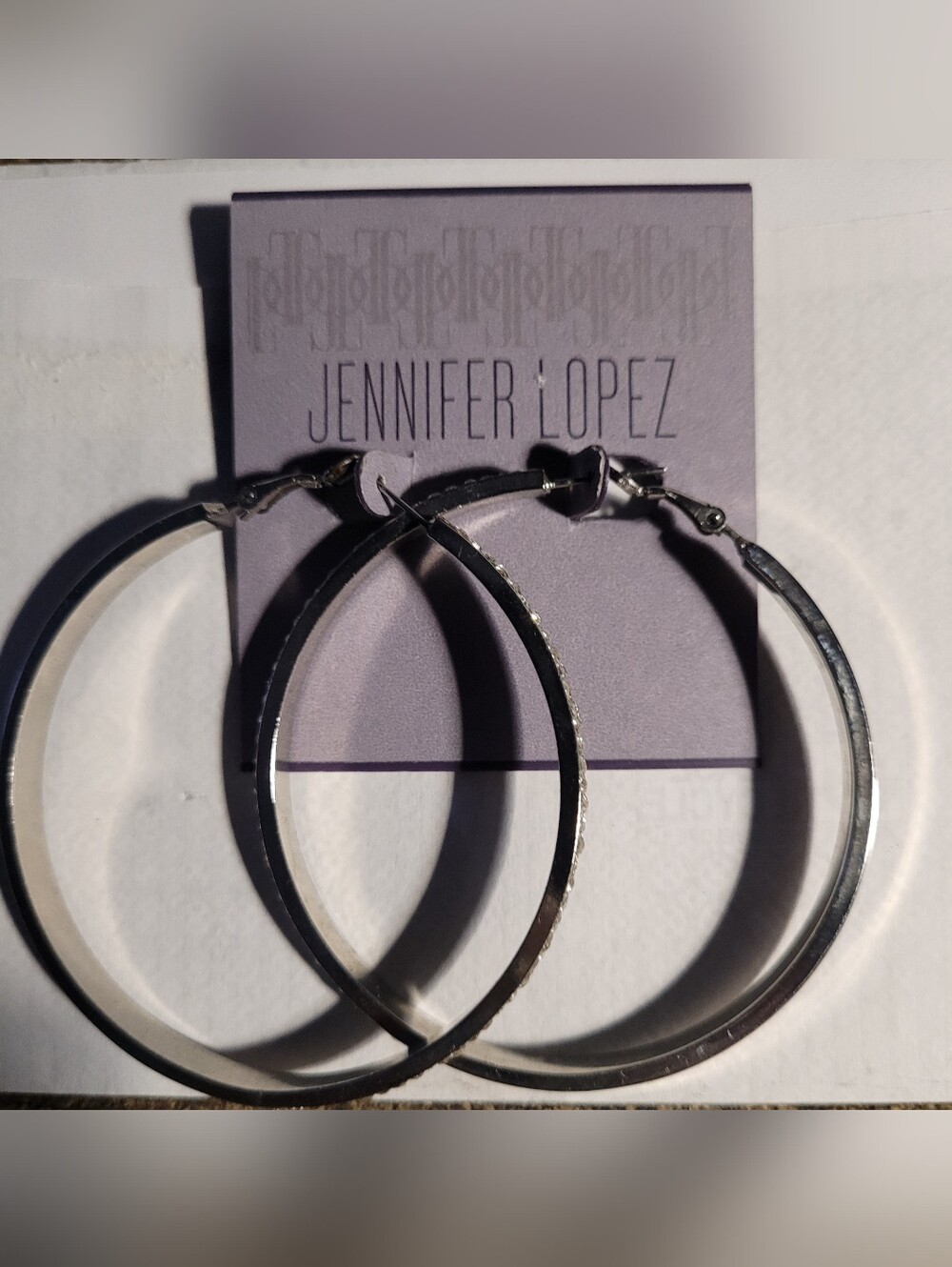 Jennifer Lopez Shiny Silver Textured Hoop Earrings